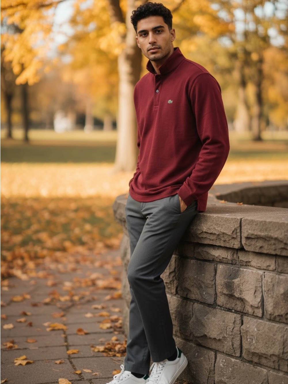 Lacoste Men's Deep Red/Burgundy Fleece Jacket with Croc Logo